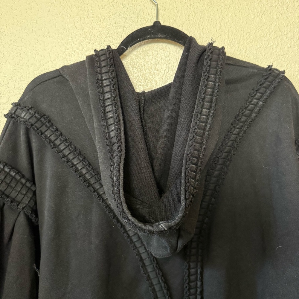 POL Black Thick Knit Hooded 3/4 Quarter Sleeve Sweatshirt Medium - Picture 7 of 11